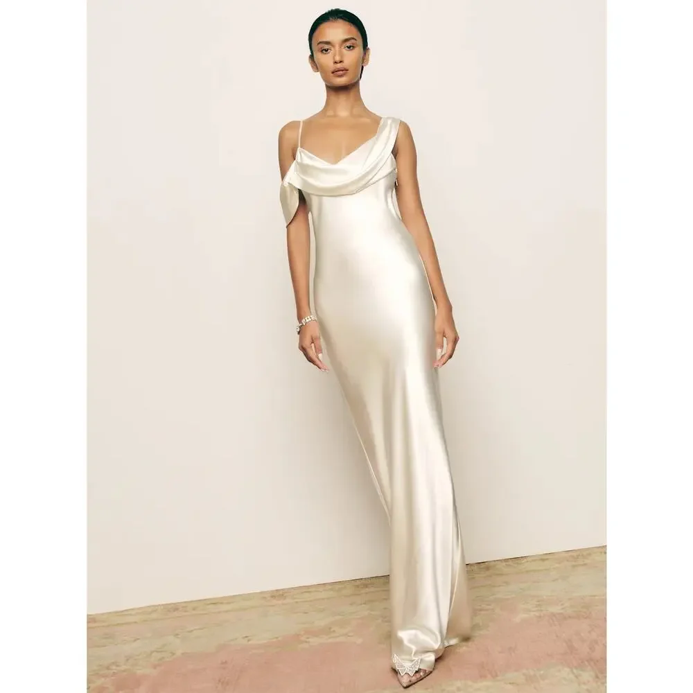 Reformation Ronda Silk Dress Ivory - Picture 2 of 13